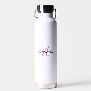 Minimale voornaam + Initiaal Monogram roze Waterfles