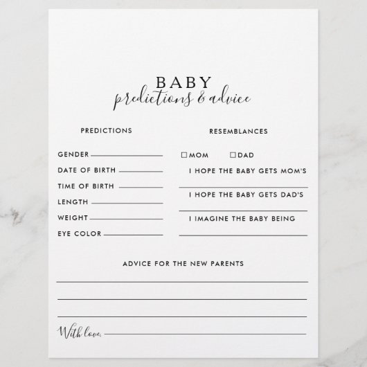 Minimale voorspelling van Baby en advies Kaarten (Voorkant)