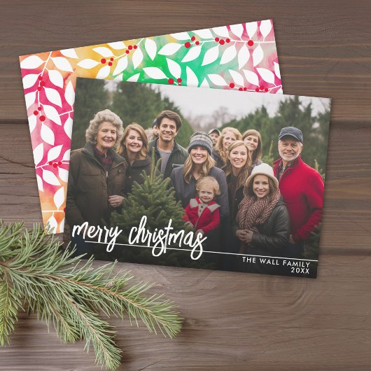 Minimale voorzijde - Feest op de achterzijde - Fot Feestdagenkaart