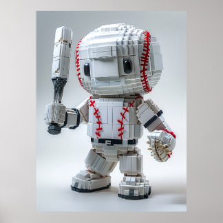 Minimale Voxel Atleet in Witte Uniform – Honkbal Poster