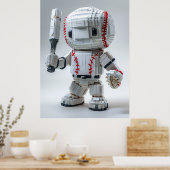 Minimale Voxel Atleet in Witte Uniform – Honkbal Poster (Keuken)