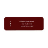 Minimale VREDE | Deep Red Holiday Adreslabel Etiket (Voorkant)