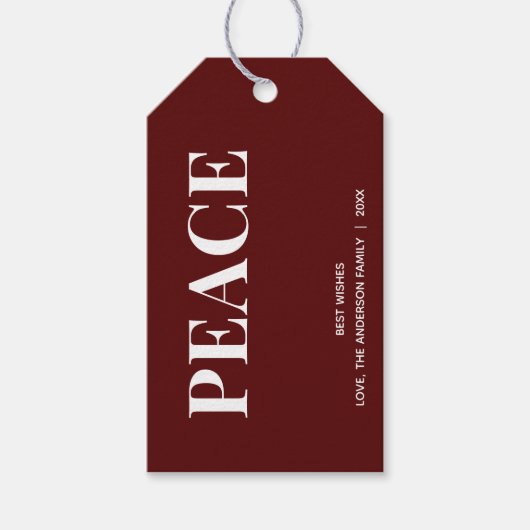 Minimale VREDE | Diepe Rode Feestdagen Cadeaulabel (Voorkant)