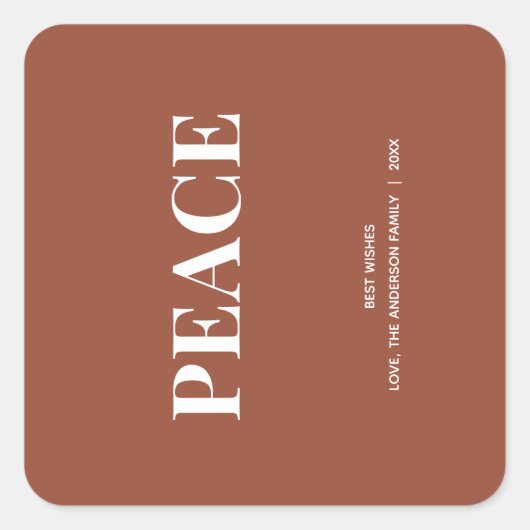 Minimale VREDE | Terracotta Vakantie Vierkante Sticker (Voorkant)