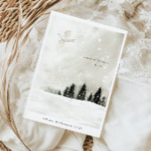 Minimale vreedzame kerstbesneeuwde pijnbomen feestdagenkaart