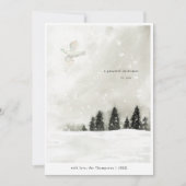 Minimale vreedzame kerstbesneeuwde pijnbomen feestdagenkaart (Voorkant)