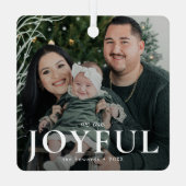 Minimale vreugdevolle familiefoto Kerstmis Metalen Ornament (Achterkant)