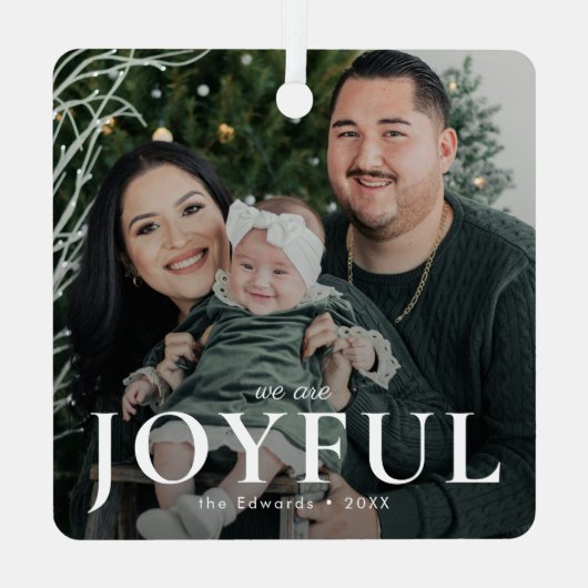 Minimale vreugdevolle familiefoto Kerstmis Metalen Ornament (Achterkant)