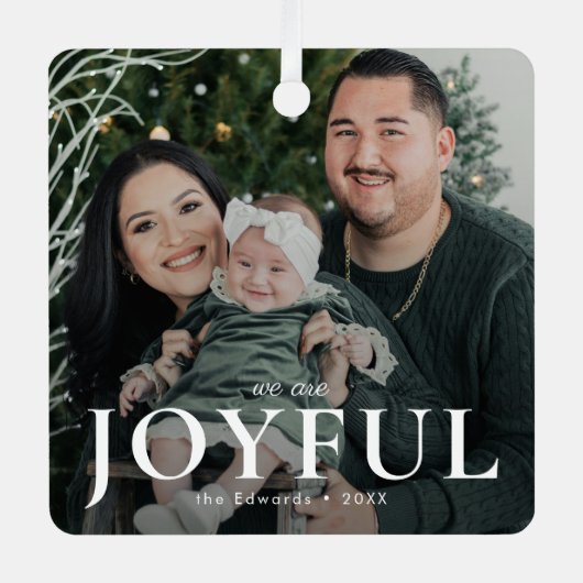 Minimale vreugdevolle familiefoto Kerstmis Metalen Ornament (Voorkant)