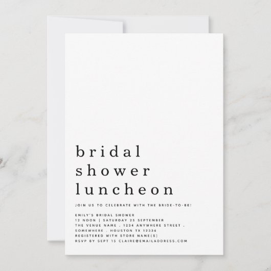 Minimale Vrijgezellenfeest Luncheon Uitnodiging (Voorkant)