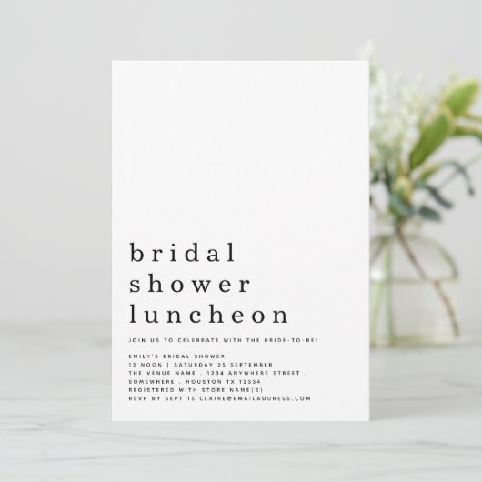 Minimale Vrijgezellenfeest Luncheon Uitnodiging (Staand voorkant)