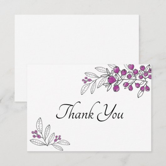 Minimale Vrijgezellenfeest Paarse bessen bladeren Bedankkaart (Voorkant / Achterkant)