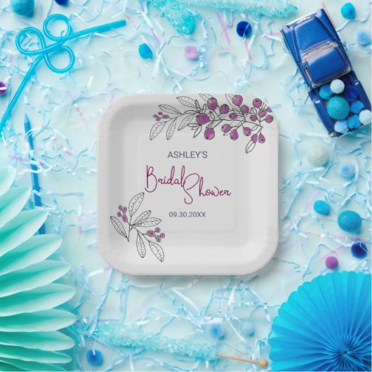 Minimale Vrijgezellenfeest Paarse bessen bladeren Papieren Bordje (Feest)