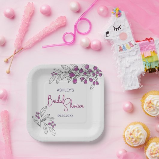 Minimale Vrijgezellenfeest Paarse bessen bladeren Papieren Bordje (Feest)