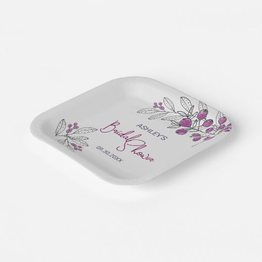 Minimale Vrijgezellenfeest Paarse bessen bladeren Papieren Bordje (Gebogen)