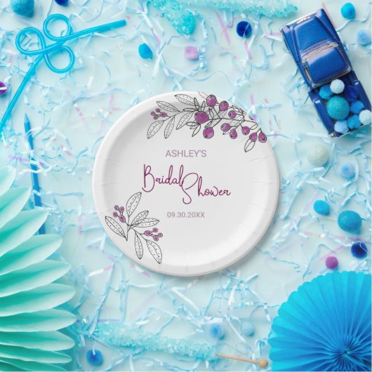 Minimale Vrijgezellenfeest Paarse bessen bladeren Papieren Bordje (Feest)