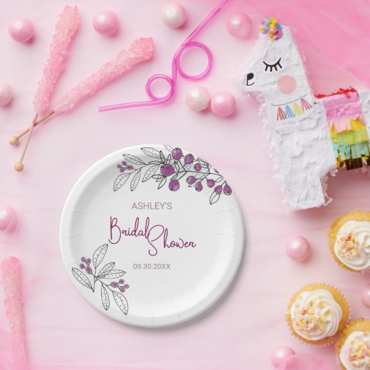 Minimale Vrijgezellenfeest Paarse bessen bladeren Papieren Bordje (Feest)