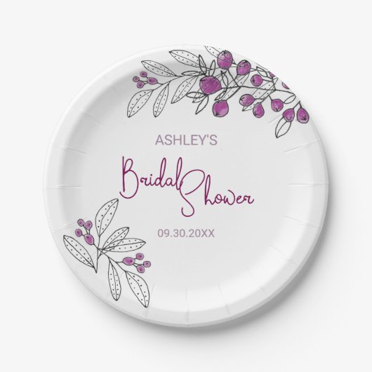 Minimale Vrijgezellenfeest Paarse bessen bladeren Papieren Bordje (Voorkant)