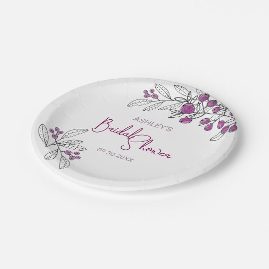 Minimale Vrijgezellenfeest Paarse bessen bladeren Papieren Bordje (Gekanteld)