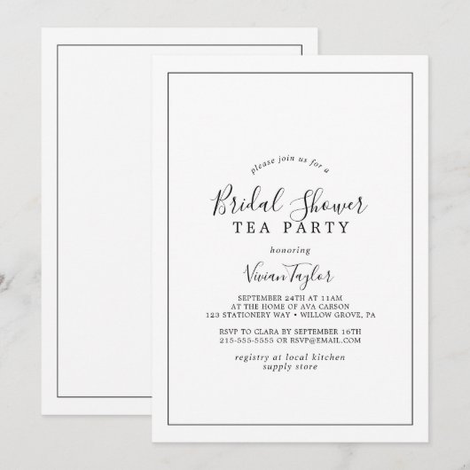 Minimale Vrijgezellenfeest Tea Party Kaart (Voorkant / Achterkant)