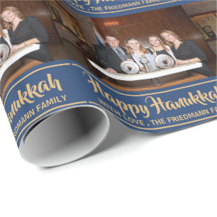 Minimale vrolijke Hanukkah gezinsfoto Cadeaupapier