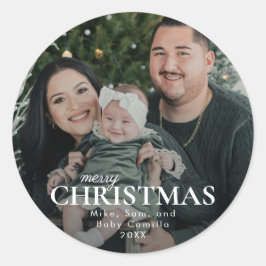 Minimale vrolijke kerst familie foto ronde sticker