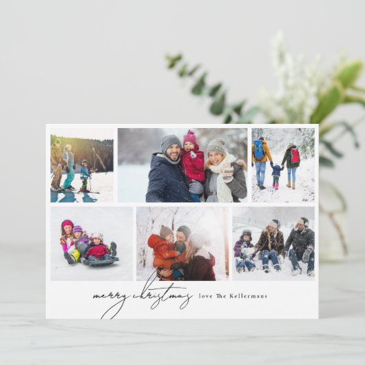 minimale vrolijke kerst geschreven 6 Foto Collage Feestdagenkaart (Staand voorkant)