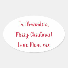 Minimale vrolijke kerst van mama rood en wit ovale sticker