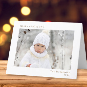 Minimale vrolijke kerst wit gouden foto feestdagen kaart