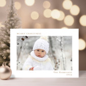 Minimale vrolijke kerstfoto wit goud feestdagenkaart
