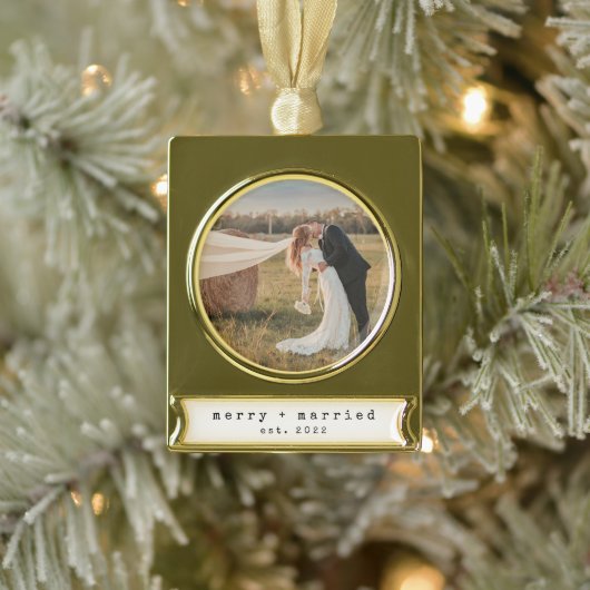 Minimale vrolijkheid en gehuwde eerste kerst verguld banner ornament (Boom)