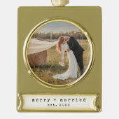 Minimale vrolijkheid en gehuwde eerste kerst verguld banner ornament (Voorkant)