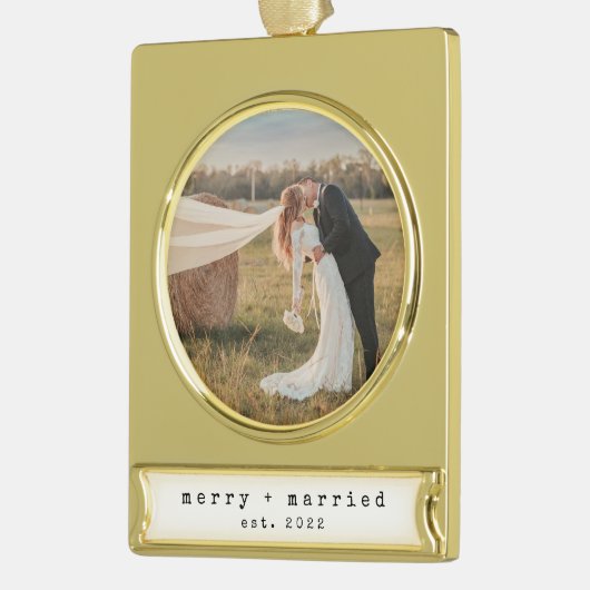 Minimale vrolijkheid en gehuwde eerste kerst verguld banner ornament (Links)