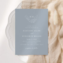 Minimale vuilnisblauwe botanische monogram bruilof