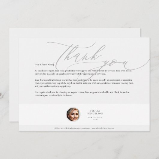 Minimale waardering van de Real Estate Agent Grate Bedankkaart (Voorkant / Achterkant)