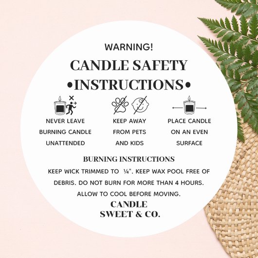 Minimale waarschuwingskaars | Zwarte en Witte Mode Ronde Sticker