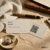 Minimale Warme Beige Linnen Textuur QR Code Freela Visitekaartje