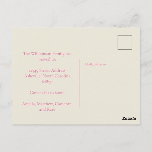 Minimale warme roze wijziging van adresaankondigin briefkaart (Achterkant)