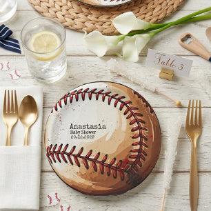 Minimale Waterverf Baseball Vorm Baby Shower Papieren Bordje