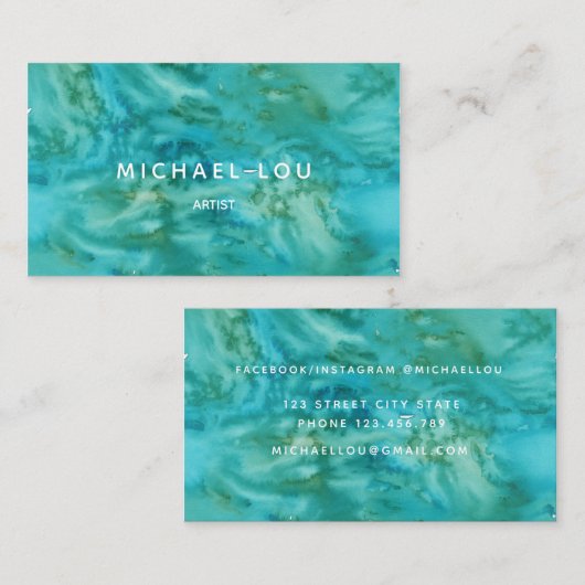 Minimale waterverf Blauw Groen Kunststof Visitekaartje (Voorkant / Achterkant)
