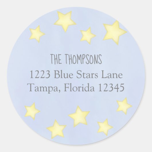 Minimale Waterverf Blauwe sterren Retouradres Ronde Sticker (Voorkant)