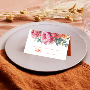 Minimale waterverf bloem orange & roze bruiloft plaatskaartje