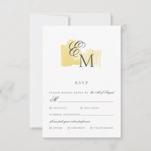 Minimale Waterverf blok met Monogram Wedding RSV RSVP Kaartje (Voorkant)