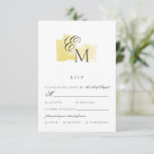 Minimale Waterverf blok met Monogram Wedding RSV RSVP Kaartje (Staand voorkant)