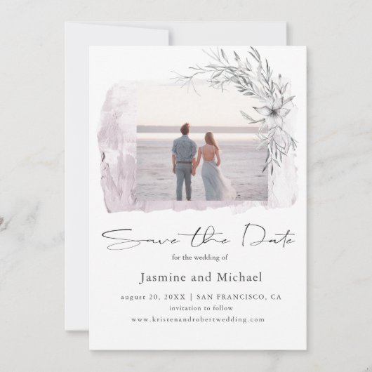 Minimale waterverf Blush Photo Save the Date (Voorkant)
