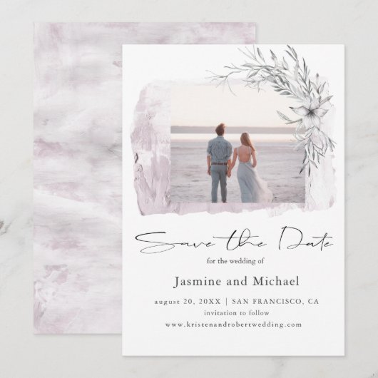 Minimale waterverf Blush Photo Save the Date (Voorkant / Achterkant)