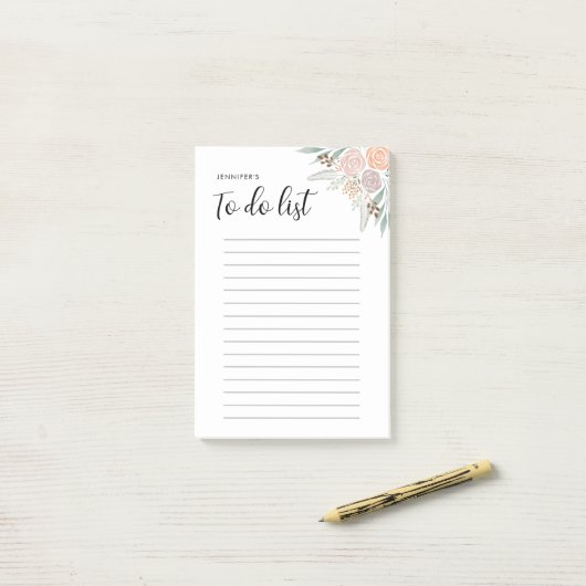 Minimale Waterverf Blush Pink Floral Post-it® Notes (Op bureau)