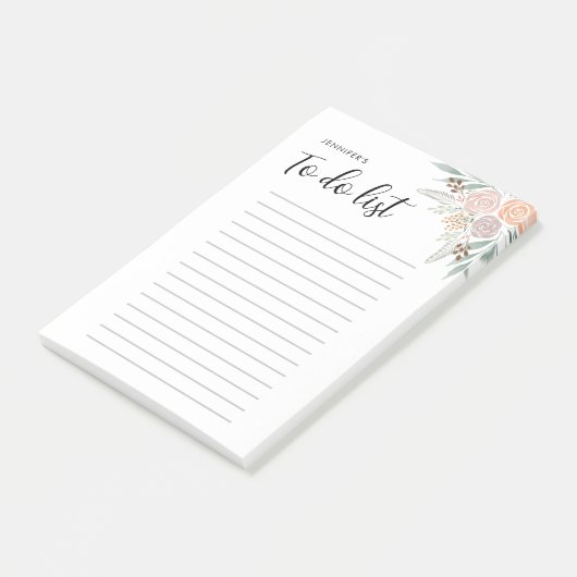 Minimale Waterverf Blush Pink Floral Post-it® Notes (Schuin)