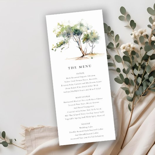 Minimale Waterverf Botanische Boom Wedding Menu Kaart