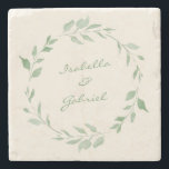 Minimale Waterverf Botanische kreet met namen Stenen Onderzetter<br><div class="desc">Minimale botanische waterverf in het groen. Pas het aan met uw namen. Geweldig cadeauidee.</div>